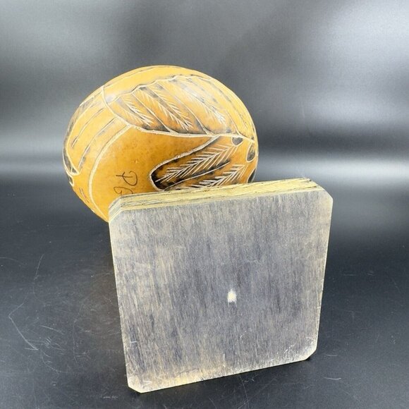 Peruvian Hand Carved Gourd On Wood Stand Leoncio Veli Peru Hand Made Sculpture - Picture 9 of 16